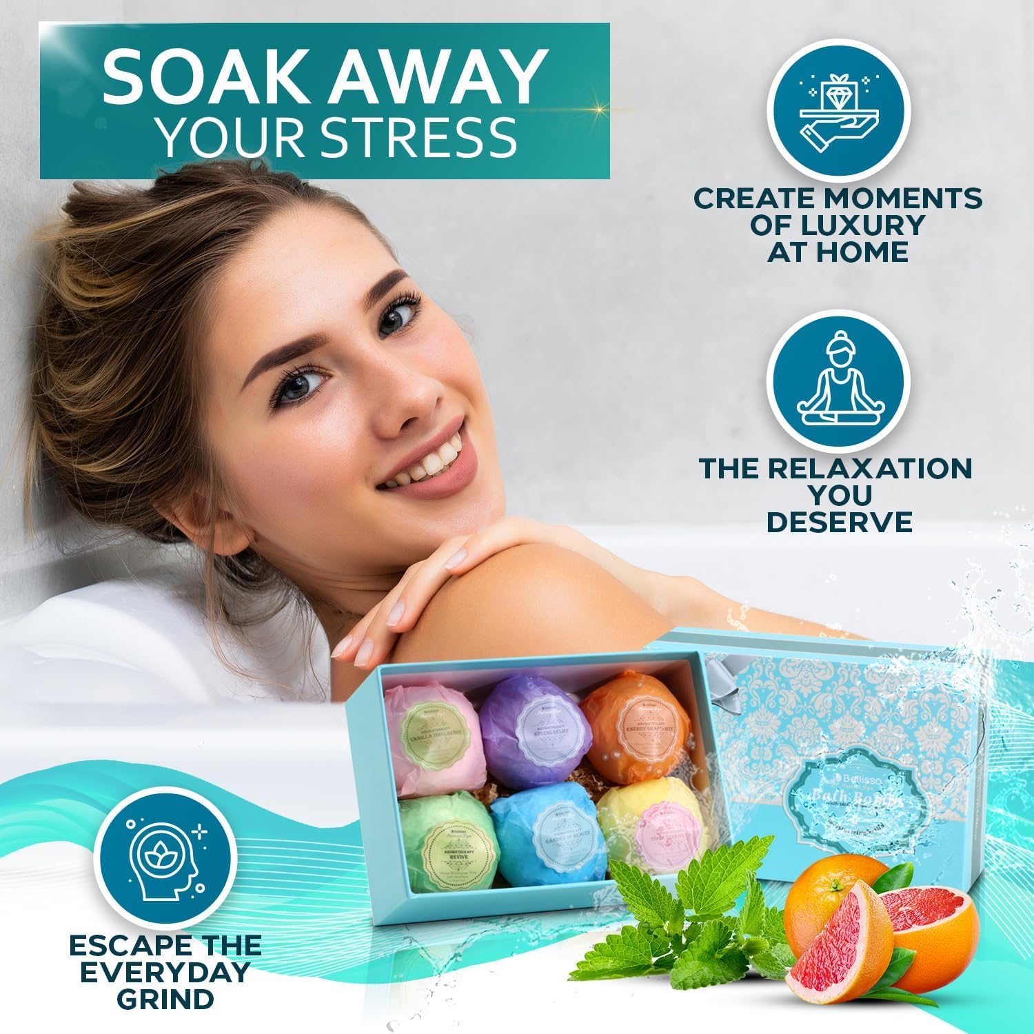 Amazon.com : Bath Bombs Gift Set - 6 XXL Bubble Bath Fizzies (4.1